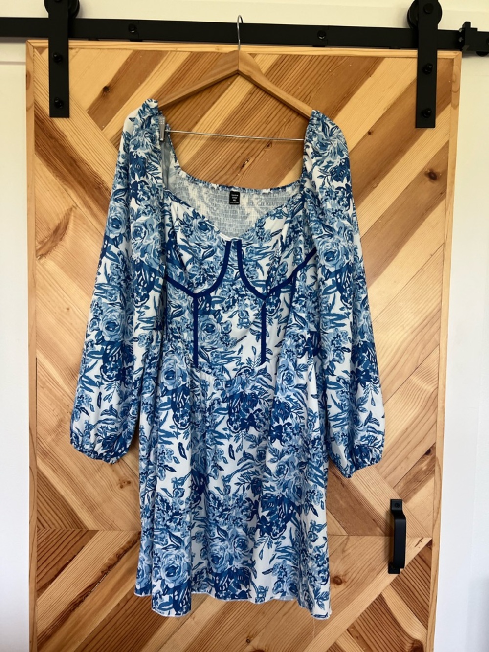 Blue Floral Peasant Dress